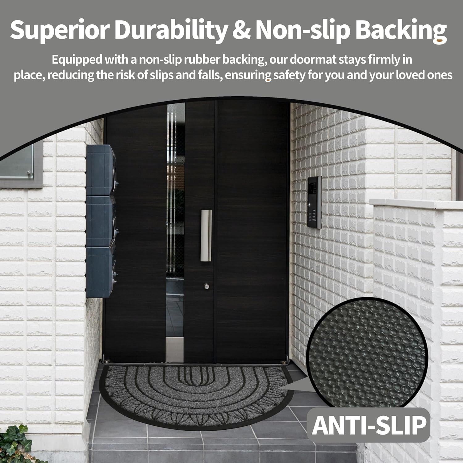 Half Round Front Door Mat - Large Size Outdoor Welcome Mats for Front Door | with Non-Slip Rubber Backing - Water Resistant & Washable - Entryway Rug Outdoor - Gray