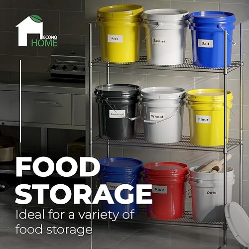 Miniatura 2 de EconoHome Contenedor de cubo amarillo de 5 galones con tapa, asas de metal con agarre de plástico para un fácil transporte, fácil de apilar y