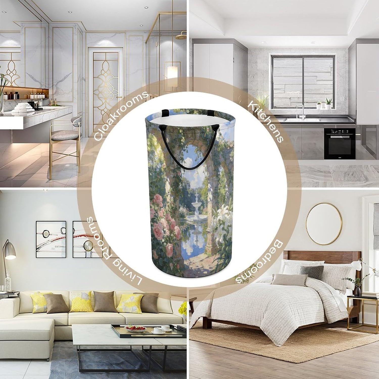 Elegant Oil Painting Laundry Hamper Portable Lightweight Clothes Hampers Fashion Dirty Laundry Storage Basket Large Capacity Foldable Clothes Baskets for Bathroom Bedroom