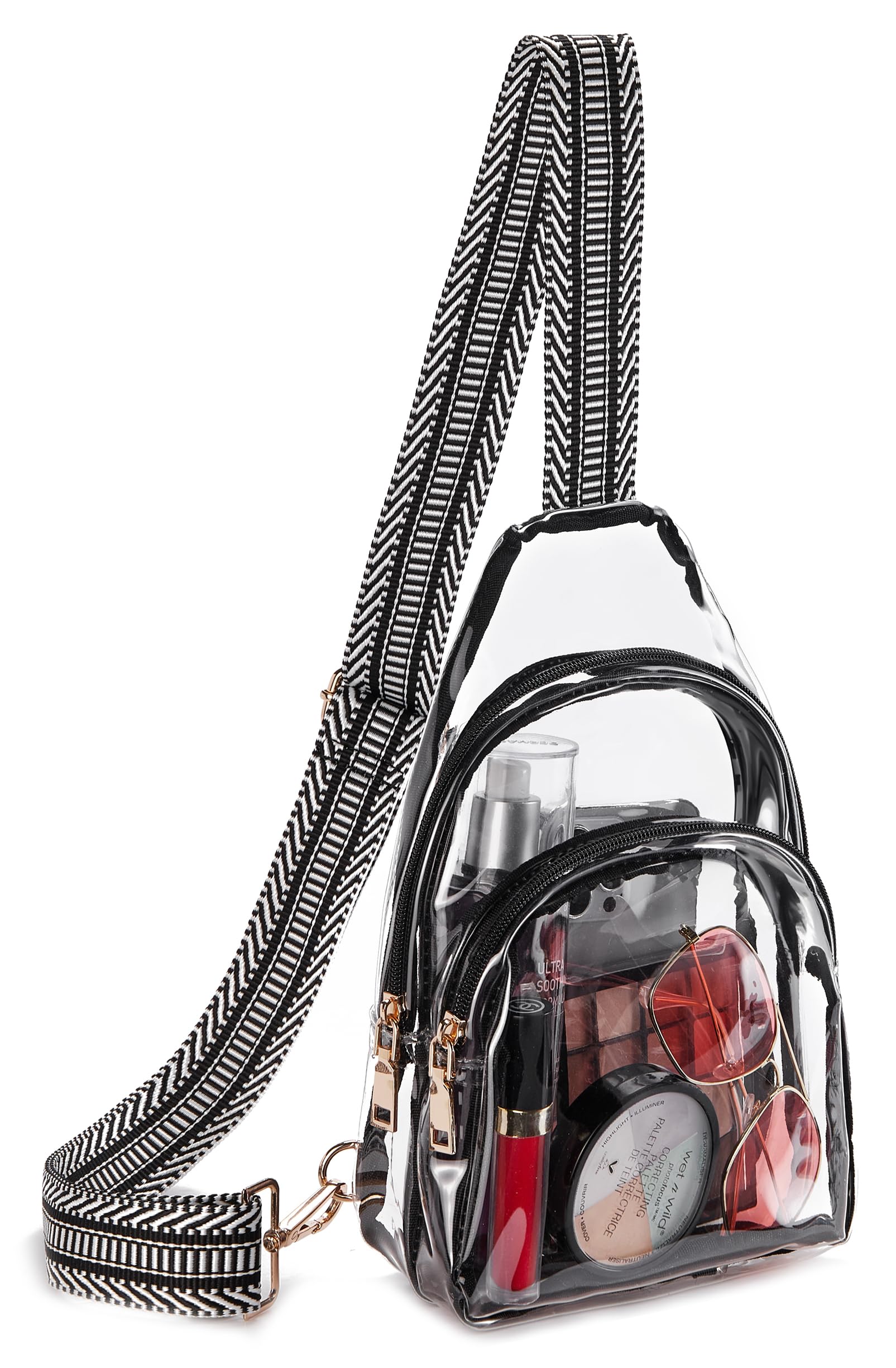 Telena Clear Fanny Pack Stadium Approved Clear Sling Bag Crossbody Purses for Women Transparent Waist Bag with Adjustable Strap Black