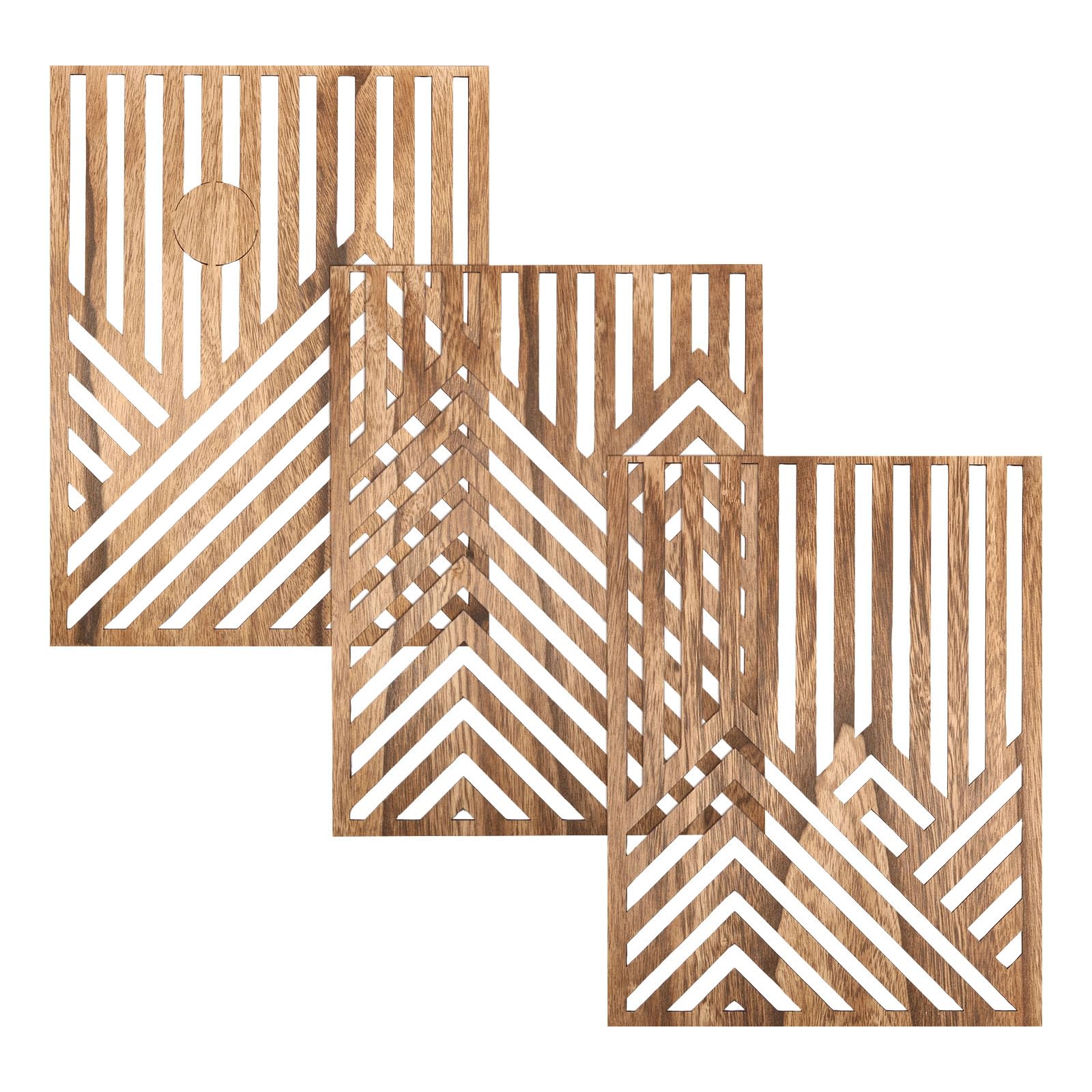 BUTORY 3Pcs Wood Wall Art Decor Wall Sculpture Decor Openwork Wood Wall Ornament Easy to Hang Timber Wall Artwork Easy to Install Handcrafted