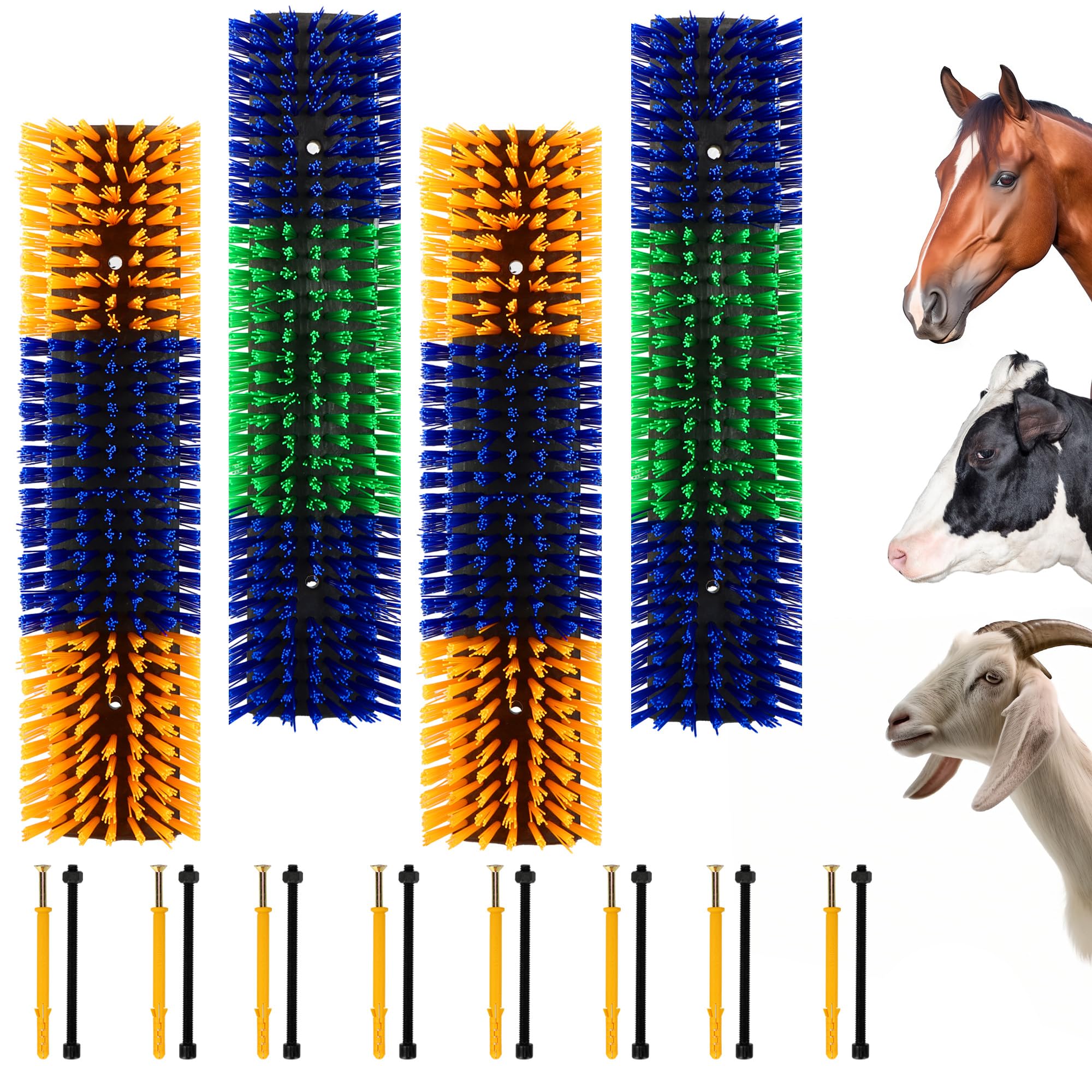 Juego de 4 cepillos de masaje para rascar la espalda de animales | Cepillo rascador para animales de granja, cepillo semicircular para ganado, ovejas, caballos, 16 tornillos