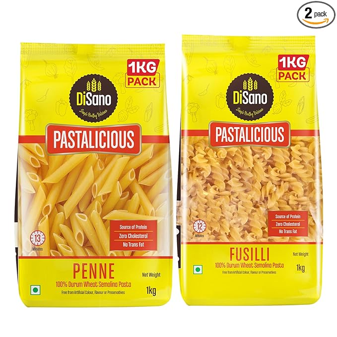 Pastalicious 100% Durum Wheat Fusilli Pasta, 1kg & DiSano Pastalicious 100% Durum Wheat Penne Pasta, 1kg