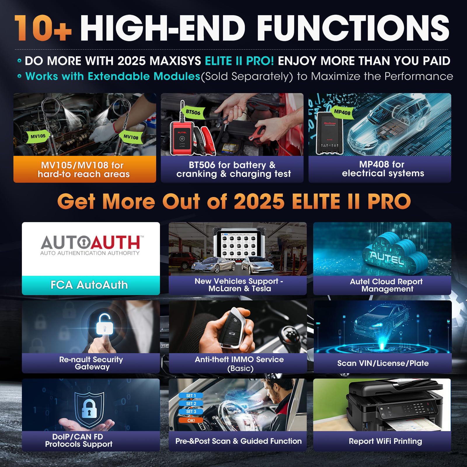 Autel Valise Diagnostic Auto MaxiSYS Elite II Pro, 2025 Mis à Niveau de MK908P II MS908SP Bidirectionnel Scanner, Programmation & Codage J2534, 38+ Services, TOU Systèmes, Mise à Jour 2 Ans