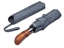 Prestige Travel Folding Umbrella, Handmade Wood Handle, Auto Open & Close