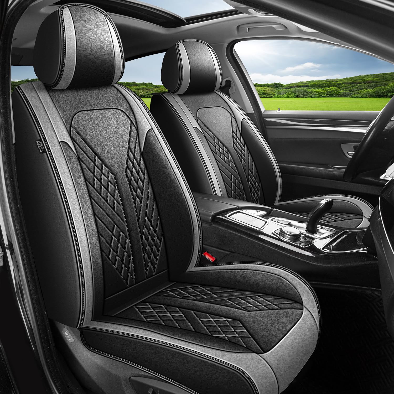 JIAMAOXIN Car Seat Covers Full Set Fit for Hyundai Tucson 2010-2025 Waterproof Faux Leather Car Seat Cushions Automotive 5 Seat Covers Set?Black&Grey?