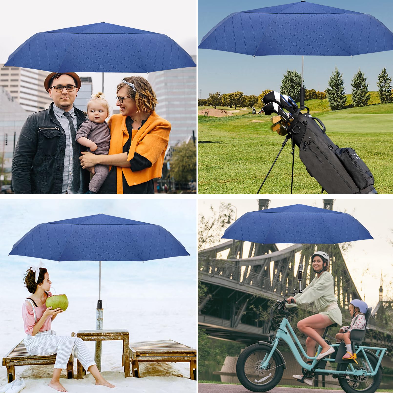 Satol Grand parapluie de golf de 137,2 cm, coupe-vent, 10 baleines, ouverture/fermeture automatique, parapluie de voyage surdimensionné, pliable et portable, UPF 50+, soleil et pluie, parapluie