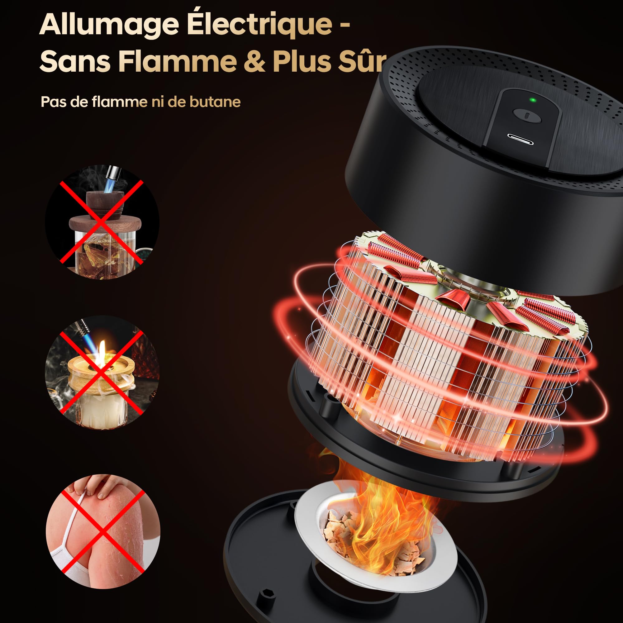 Kit Fumoir à Cocktail Électrique, Fumoir à Whisky à l'ancienne avec 8 Copeaux de Bois, Rechargeable USB-C sans Flamme pour Boissons, Bourbon, Cocktails, Vin, Café, Fromage, Cadeau Homme