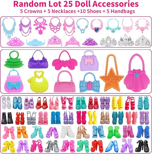 Miniatura 5 de 36 piezas de ropa y accesorios para muñecas de 11.5 pulgadas, incluyendo maleta, zapatos, perchero, bolso, vestidos de moda, vestidos deslizantes,
