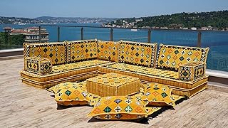 Yellow 8'' Thickness Arabic Sofa, Bohemian Pallet Sectional Sofas, L Sofa Sets, Pallet Sofas, Bohemian Sectionals, Floor Cushions, Floor Couches, Futon Sofa Bed (L Sofa Only)