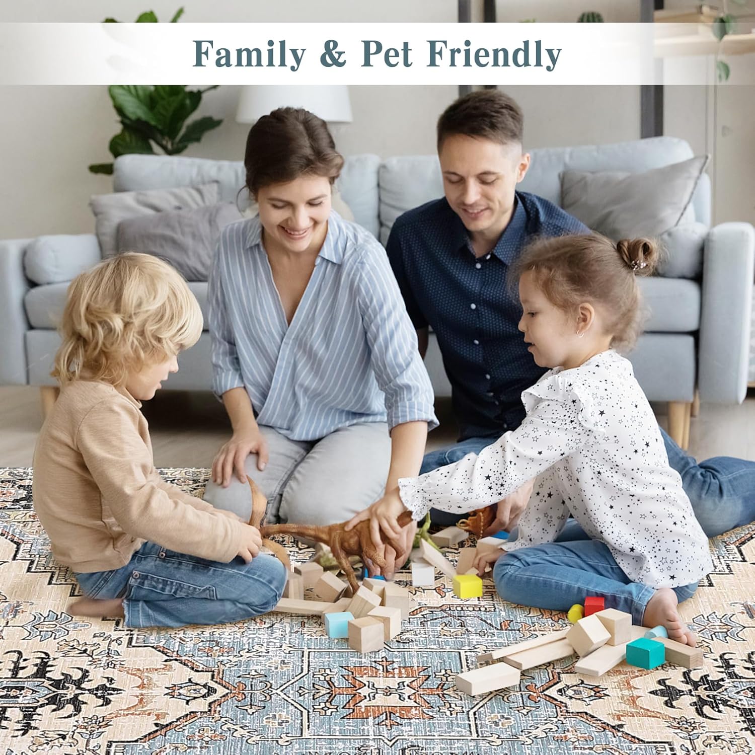 GlowSol Runner Rug 2x6 Vintage Floral Area Rug Washable Rug Hallway Runners Entryway Mats Soft Indoor Oriental Rug Distressed Carpet for Kitchen Laundry Non Slip Backing Accent Rug Blue/Beige 2'x6'