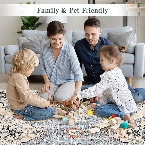 Miniatura 6 de Zacoo Alfombra lavable para pasillos, 2 x 6 pies, estilo bohemio, antideslizante, largo, vintage, con medallón oriental, para sala de estar,