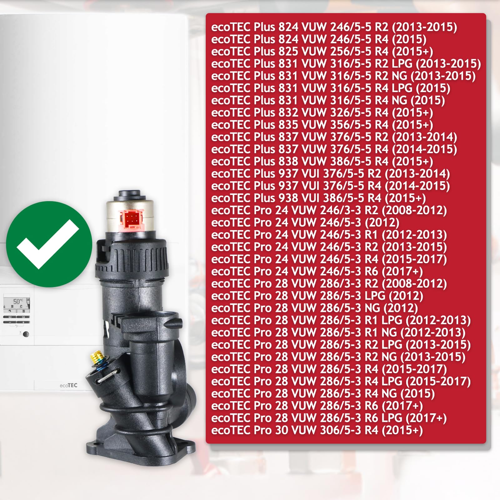 SPARES2GO Kit de válvula desviadora de 3 vías para caldera Vaillant EcoTEC Plus Pro 24 28 30 824 831 837 937 VUI VUW (0020020015)