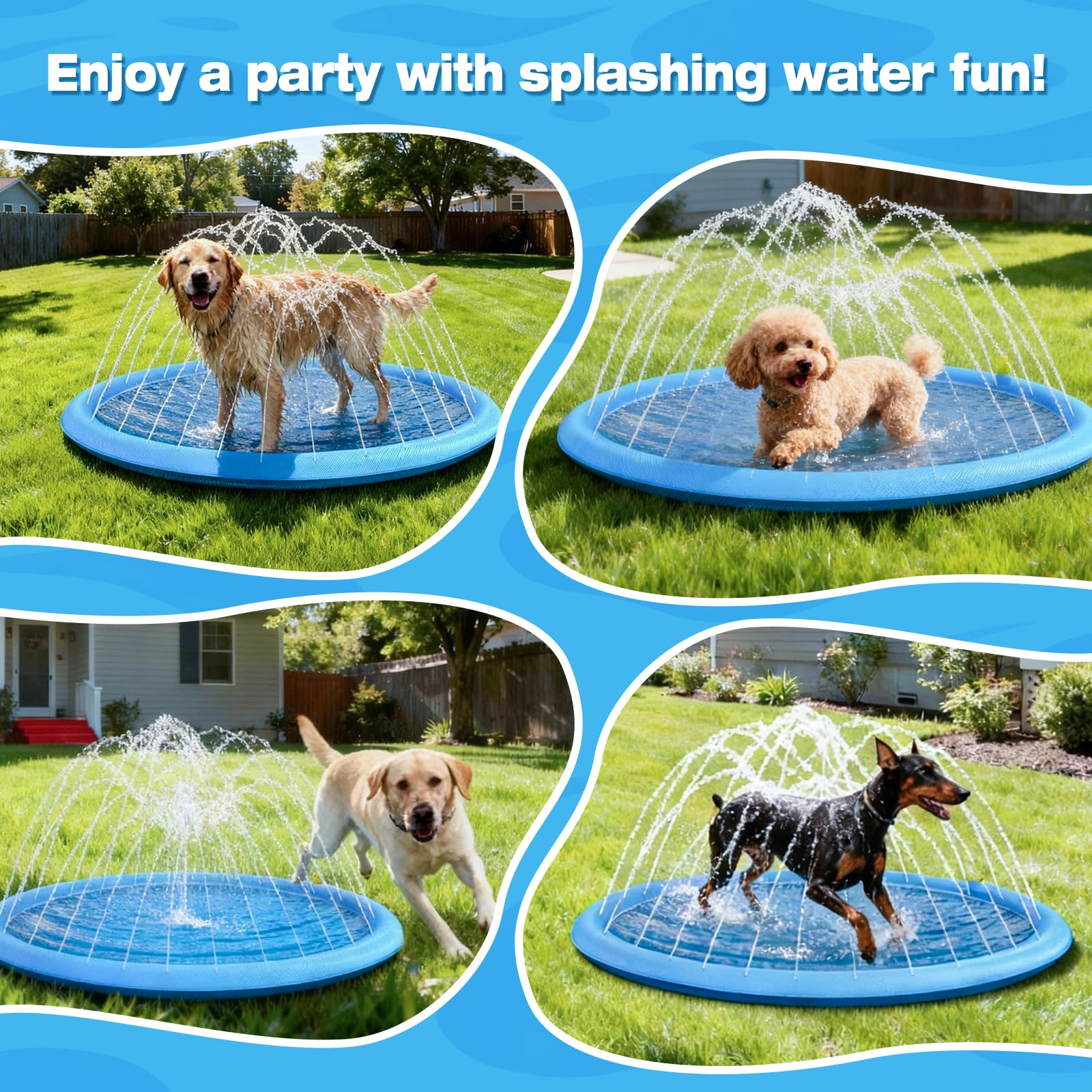 Tappetino resistente per cani, 170,2 cm, spesso, atossico, in PVC, antiscivolo, resistente agli strappi e spruzzatore per cani, piscine per cani resistenti all'usura
