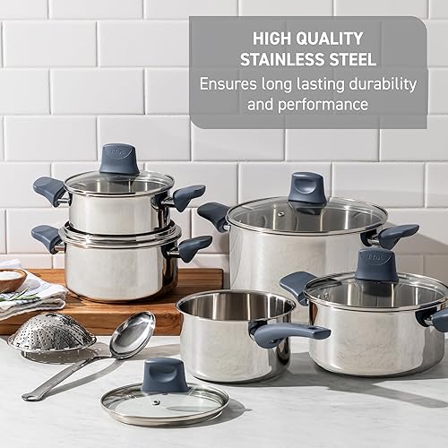 Miniatura 3 de T-fal Essentials - Juego de utensilios de cocina de acero inoxidable de 12 piezas, compatible con inducción, apto para horno 350F, juego de cocina