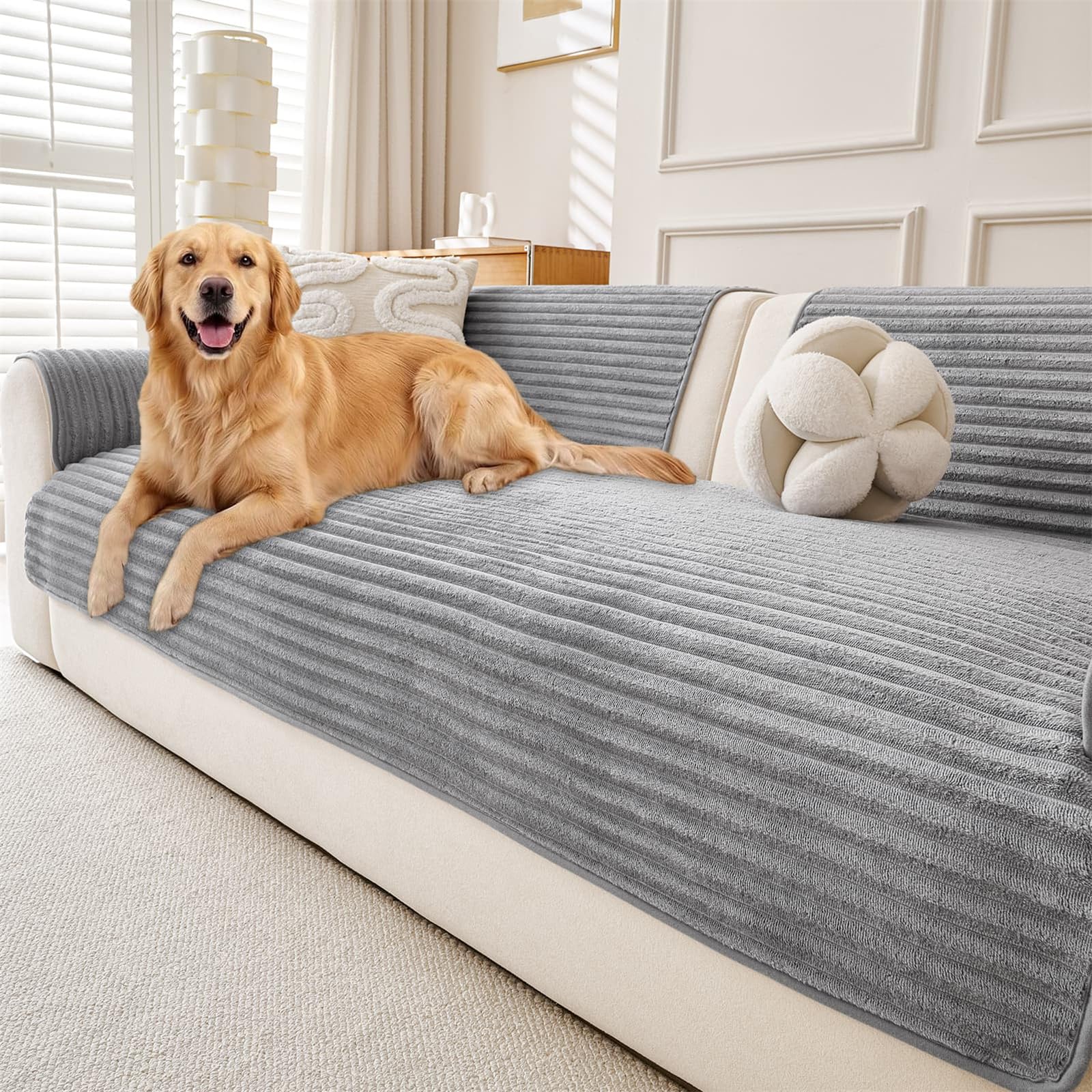 LINGKY Thick Sofa Covers Washable - Soft Flannel Sofa Cover 2 3 4 Seater, Non-Slip Sofa Slipcovers, Sofa Cushion Covers Pet Couch Covers Furniture Protector for Living Room (Light Grey, 110x240cm) — image 1