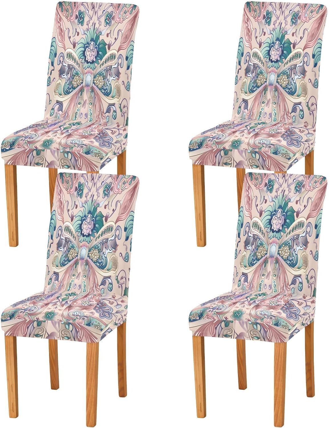 ALAZA Chair Covers for Dining Room, Beautiful Bow Pattern Stretch Chair Cover Sets Chair Protector Removable Washable for Ktichen Restaurant Hotel