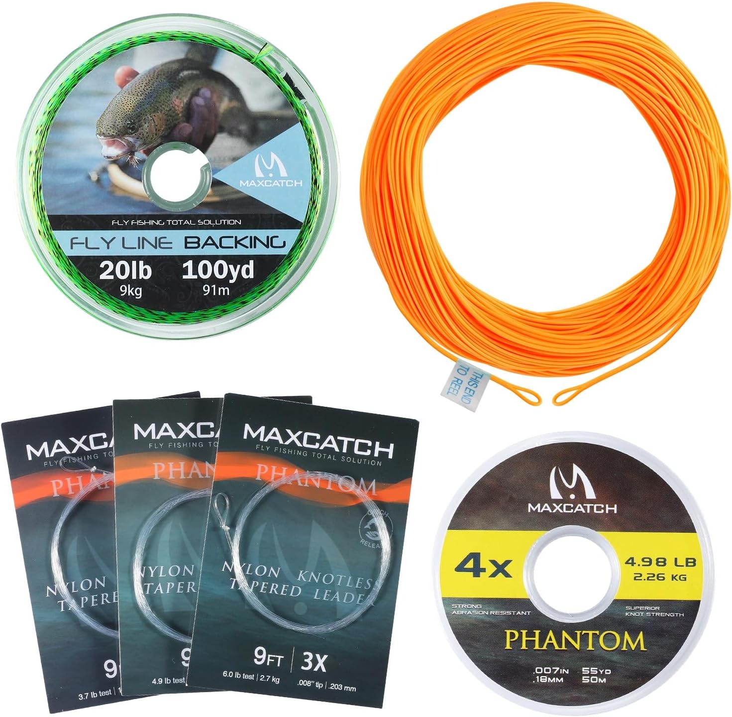 Maxcatch Fly Fishing Line Combo Kit, Weight Forward Floating Line with Two Welded Loops, Backing Line, Tapered Leader and Tippet