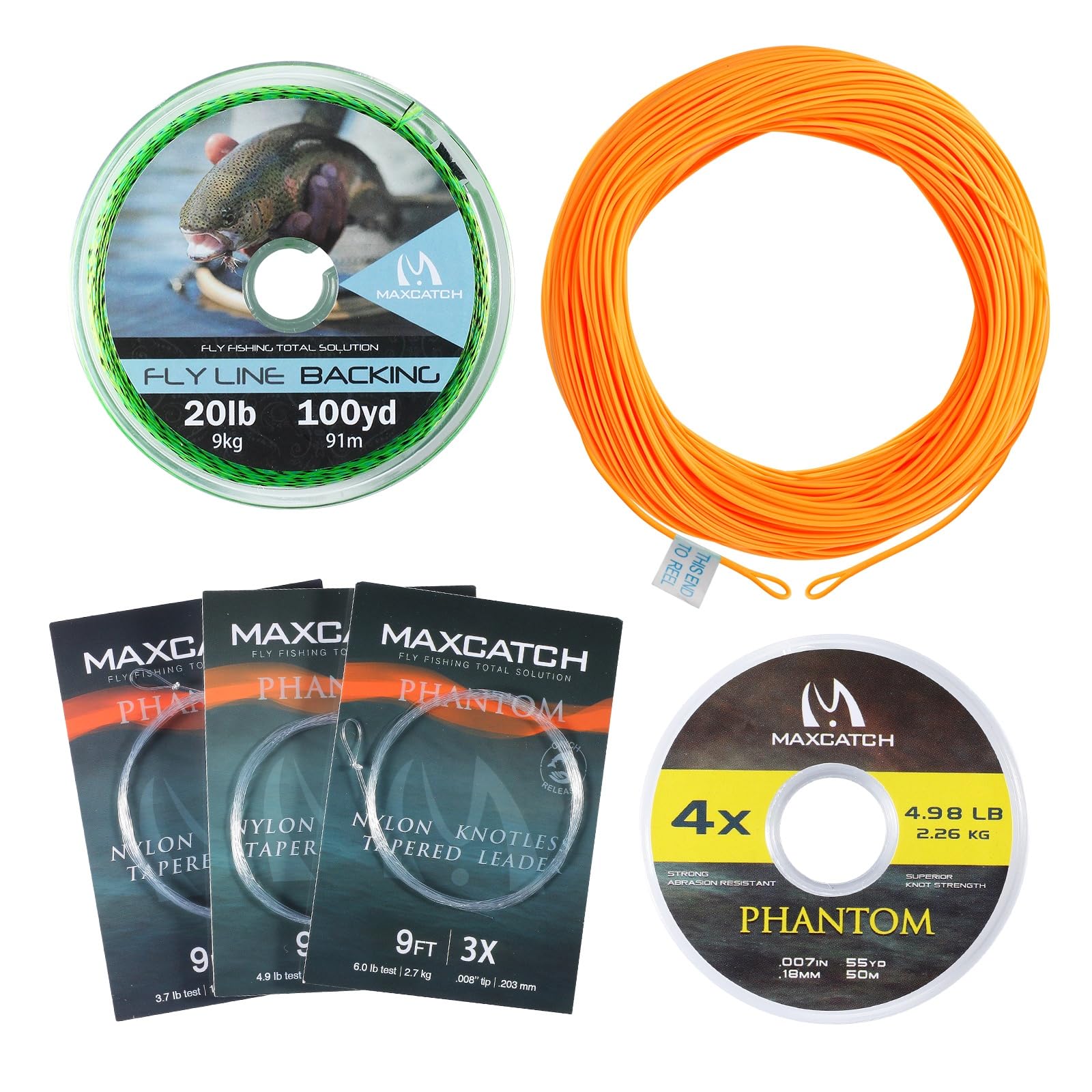 Maxcatch Fly Fishing Line Combo Kit, Weight Forward Floating Line with Two Welded Loops, Backing Line, Tapered Leader and Tippet