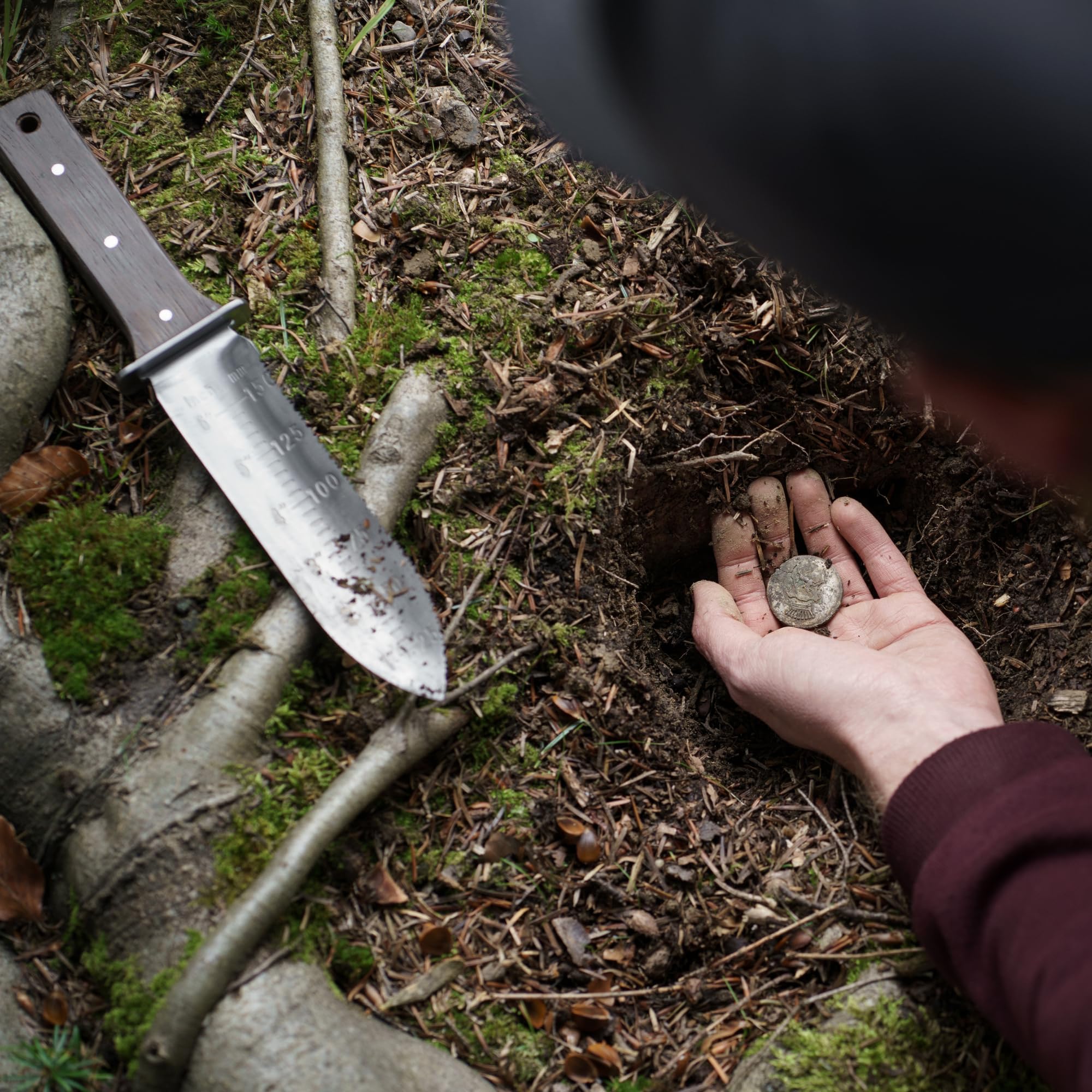 Digger Inoxydable Couteau de Jardin Pelle pour détecteur de métaux et Retourner à la Main en (avec Manche en Bois de wengé, Polyester Étui et meule de Travail)