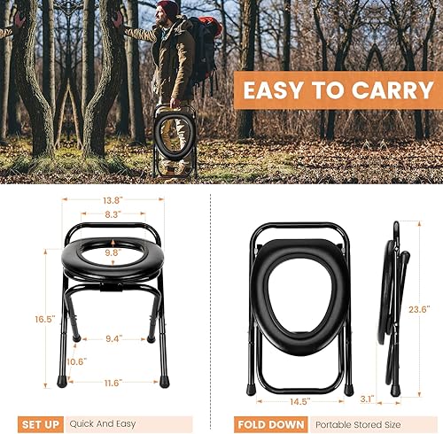 Miniatura 2 de Heytrip Inodoro portátil mejorado para acampar con 40 bolsas de inodoro, inodoro de acero inoxidable de 350 libras de capacidad para acampar con