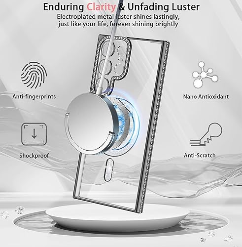 Miniatura 5 de YmhxcY Funda magnética para Galaxy S22 Ultra, 2 protectores de pantalla de película flexible autorreparable Diamante lindo para purpurina de lujo a