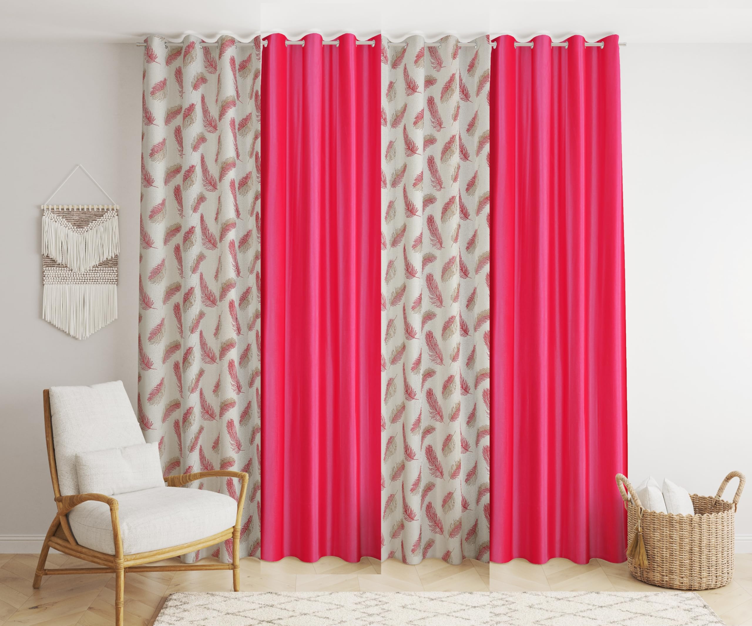DEVSANG Polyester Eyelet Printed and Solid Set of 4 Window Door Curtains (Pink, 7 feet) (B0BNCD3995) Amazon Price History, Amazon Price Tracker