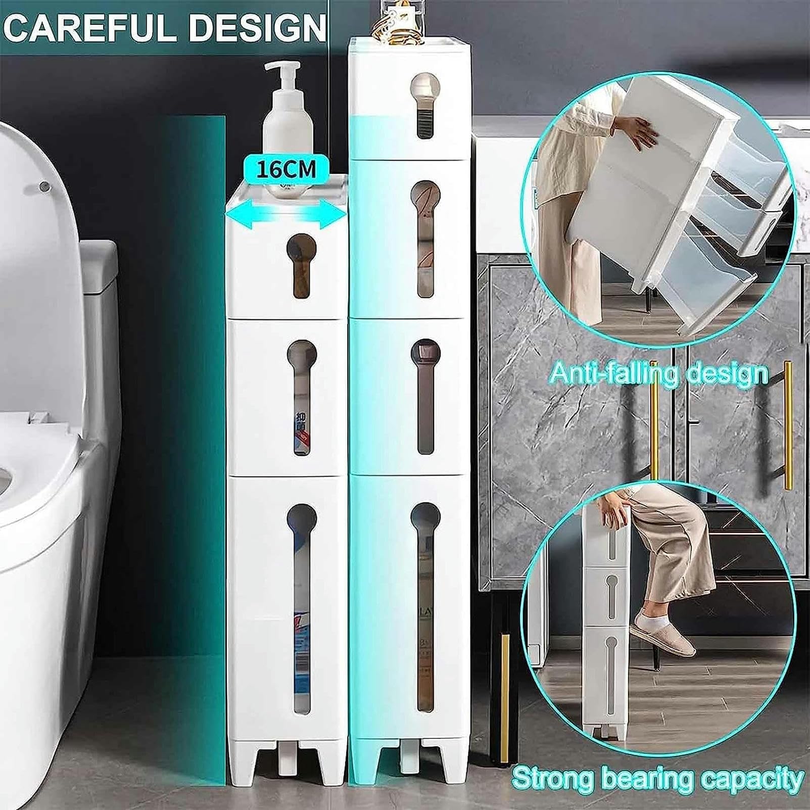 Gabinete de piso para baño con cajones de almacenamiento apilables Gabinete de piso para baño con 2/3/4 cajones Organización del hogar Contenedor de almacenamiento Torre
