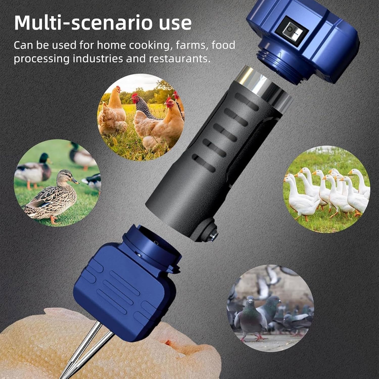 Desplumador eléctrico de aves de corral, limpiador de aves de corral recargable inalámbrico, extractor de mano portátil de doble propósito con boquilla ajustable, eficiente para uso doméstico y
