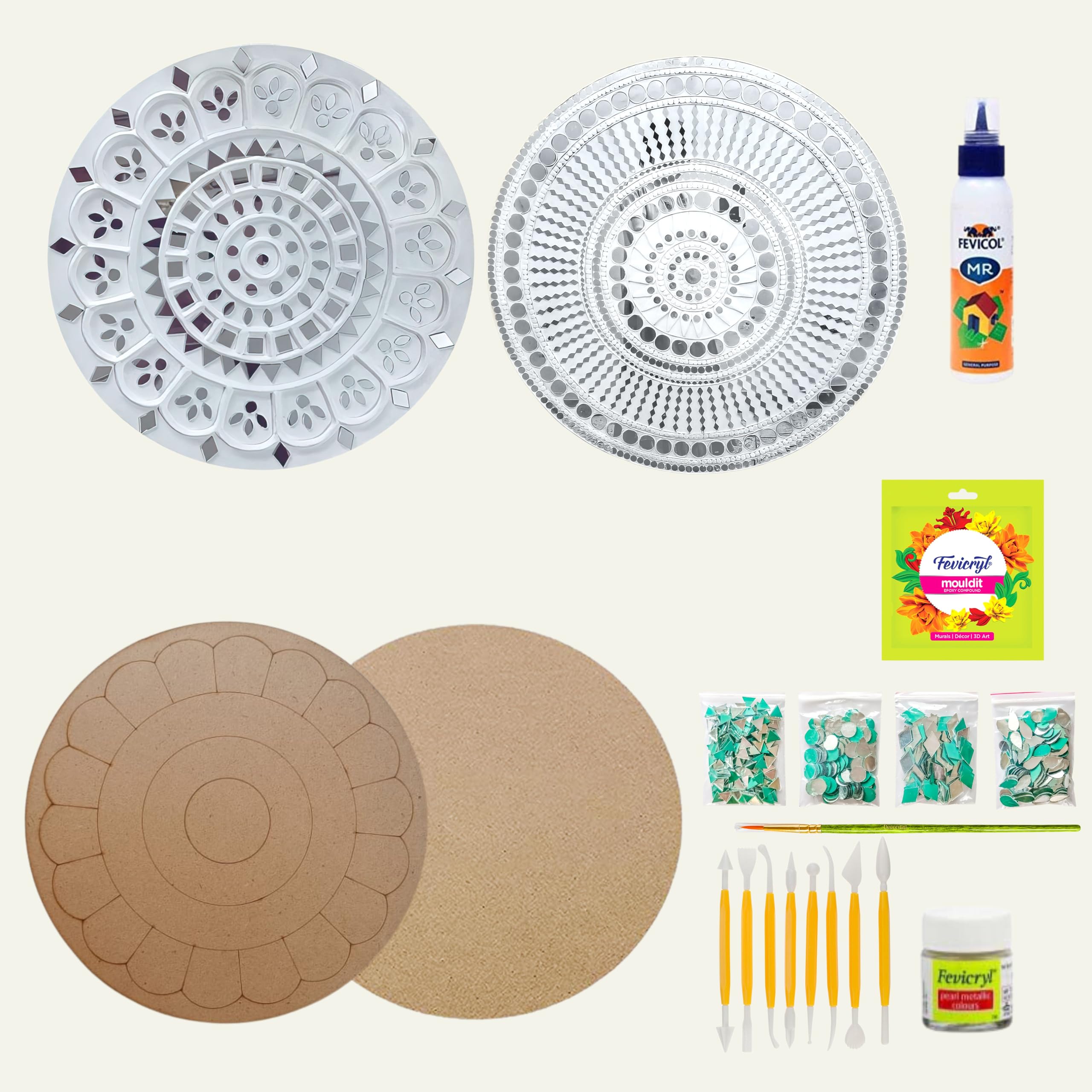 Decordial White l lippan Art Mosaic Art Materials DIY kit lippan Tools, Ceramic Powder MDF Board Decorative Mirrors Colours lippan Art kit for Kids Adults Wall Decoration for Home Decor-image-1