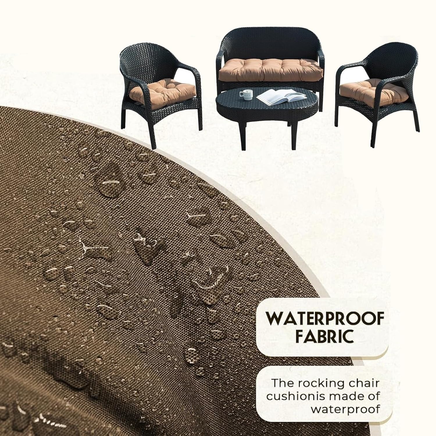 Set 3 Cuscini Esterno Impermeabili Panca Divano e Panchina da Giardino Sostituzione Rattan Vimini e Altalene 1 Seduta 110x50x10cm+2 Schienali a U 48x48cm Terrazzo Balcone(Beige)