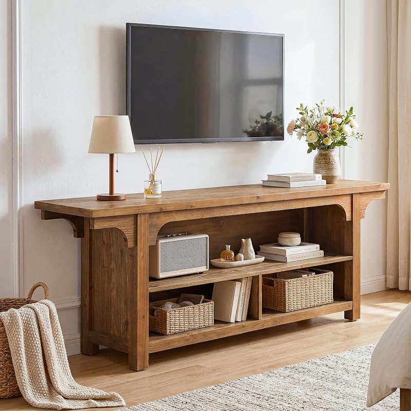 Solid Wood TV Stand with Storage, 63" Farmhouse TV Consoles image 3