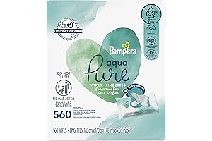 Pampers Aqua Pure Baby Wipes (560ct) - Refreshing Clean, Hypoallergenic, Paraben-Free, and Unscented