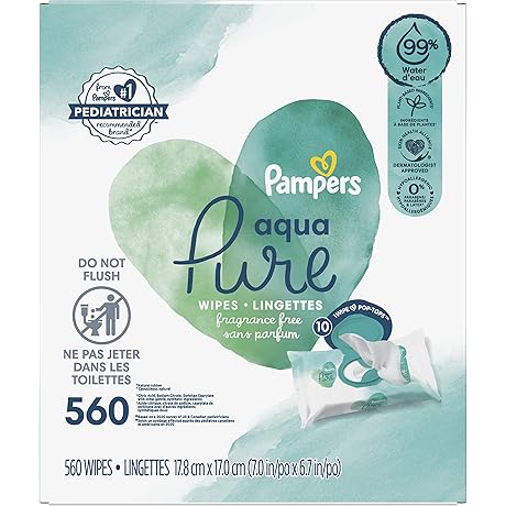 Pampers Aqua Pure Baby Wipes (560ct) - Refreshing Clean, Hypoallergenic, Paraben-Free, and Unscented