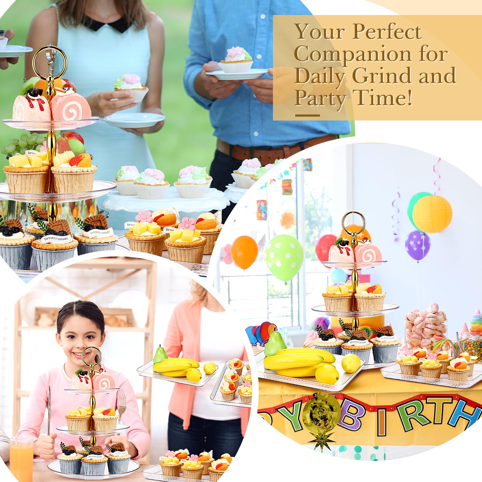 El juego de 6 soportes para cupcakes incluye soporte transparente de 3 niveles, bandeja de torre para postres con bandejas rectangulares transparentes para servir fiestas, bodas, cumpleaños,
