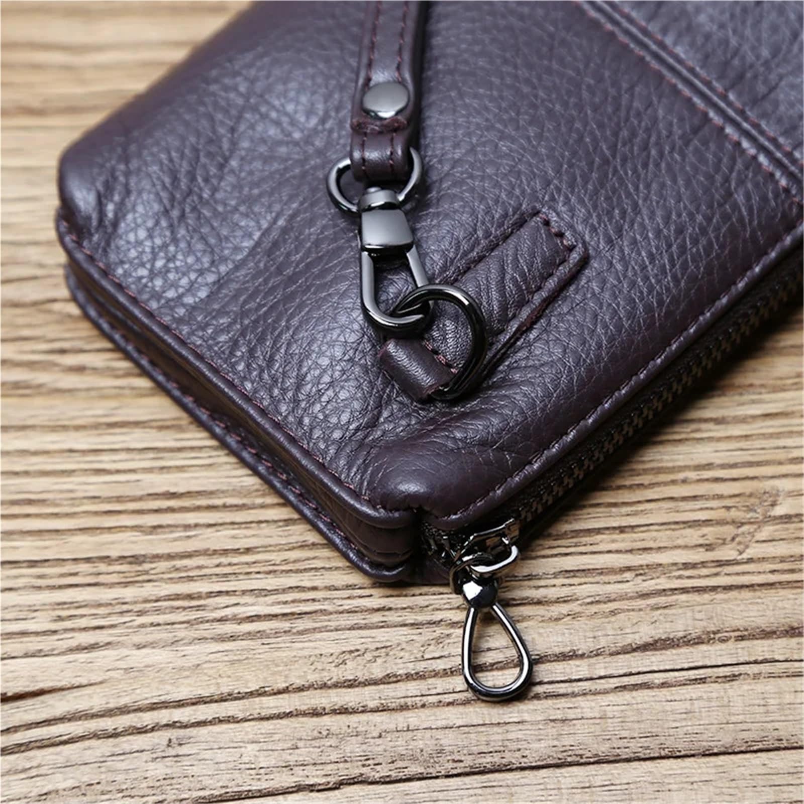 Portamonete Uomo for il tempo libero in pelle con borsa lunga, morbida, cerniera a mano, strato porta soldi, for carte di credito in vacchetta, for cellulare(Brown(trumpet))