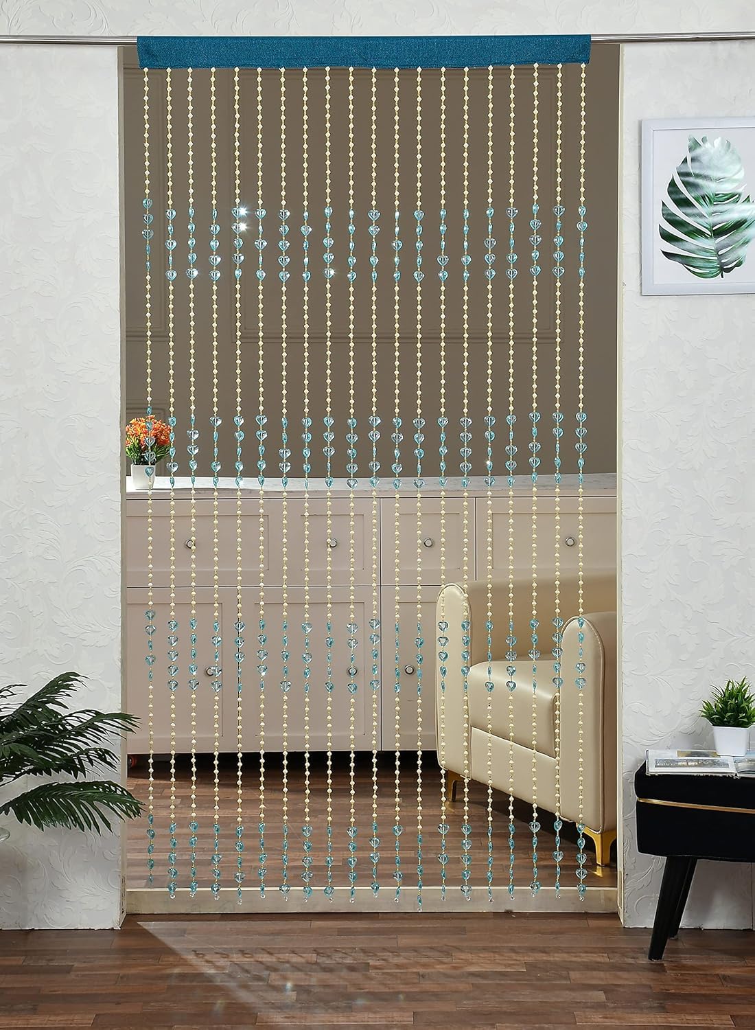 Loomza M.K “Polyvinyl Chloride Beads String Door Curtain | Home Wall Window Mandir Decoration | (Aqua, 4x7 (Feet) Full Toran)-image-11