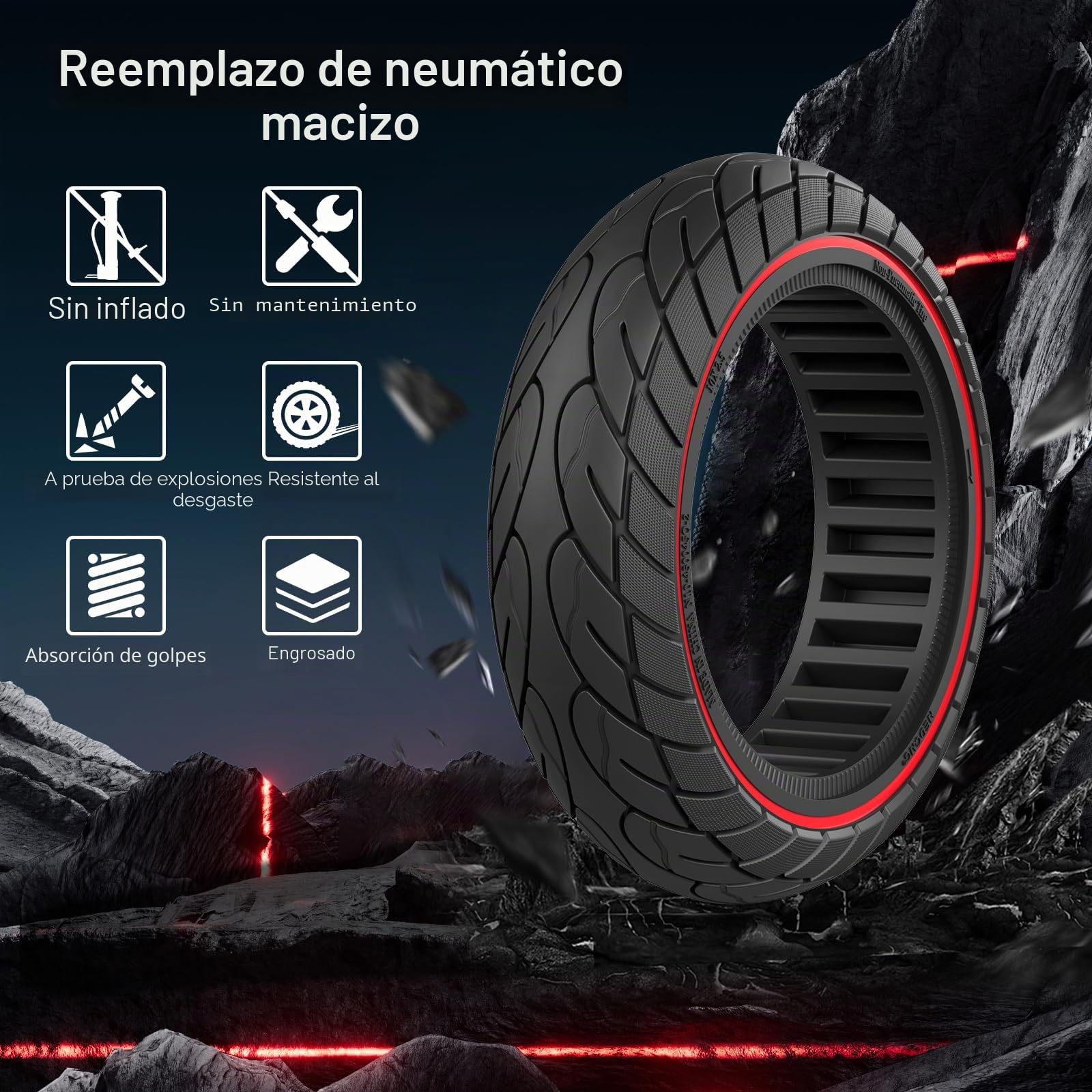 OUXI 10x2.5 Neumático Macizo, 10x2.5" 60/70-6.5 Neumático de Goma de Recambio Para Scooter Ninebot Max G30P G30LP Rueda Delantera y Trasera Neumáticos de Recambio, Resistente a Pinchazos