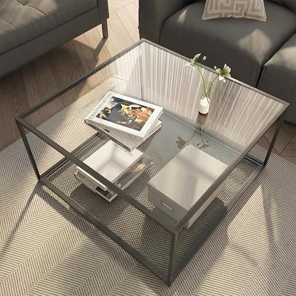 Minimalist Black Glass Square Coffee Table