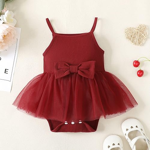 Miniatura 8 de OPAWO Mameluco para bebé recién nacido vestido de tul con volantes y tirantes delgados color liso vestido de verano con diadema