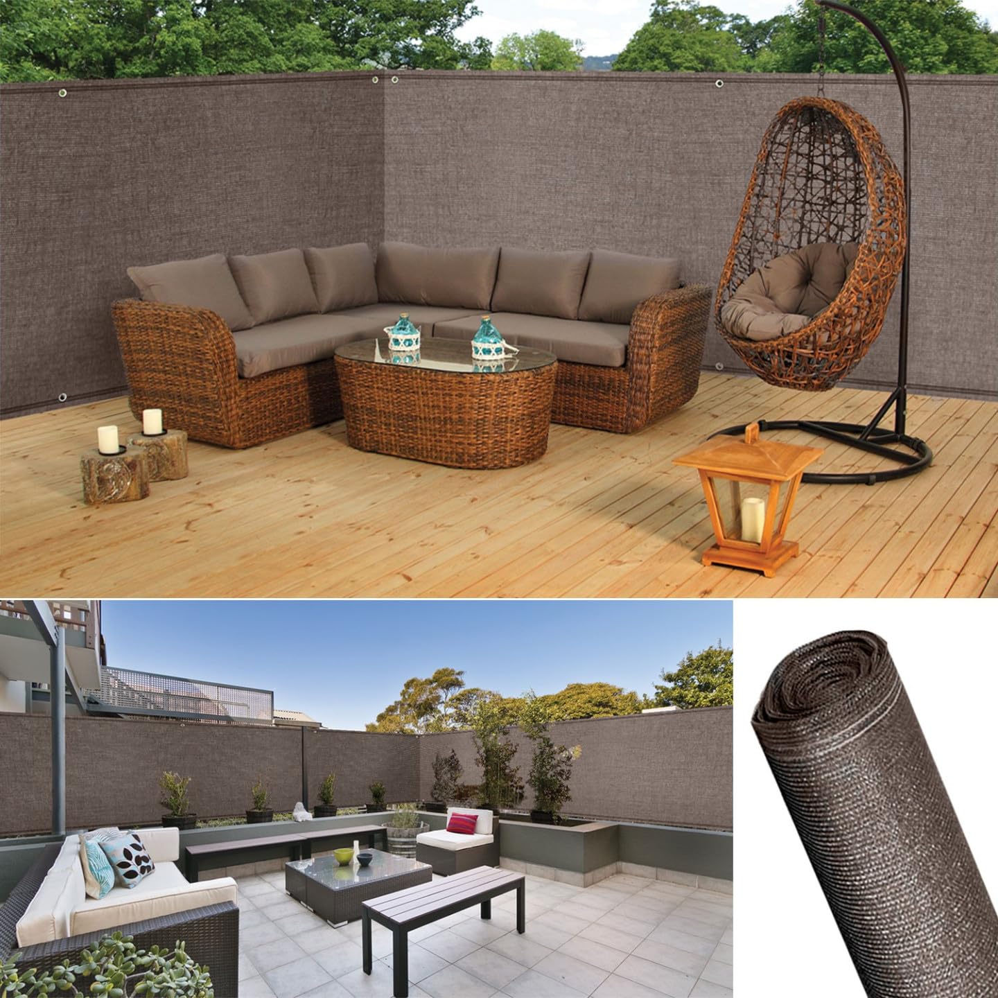 IDMarket - Brise Vue renforcé 1,8 x 10 M Taupe 220 GR/m² Luxe Pro