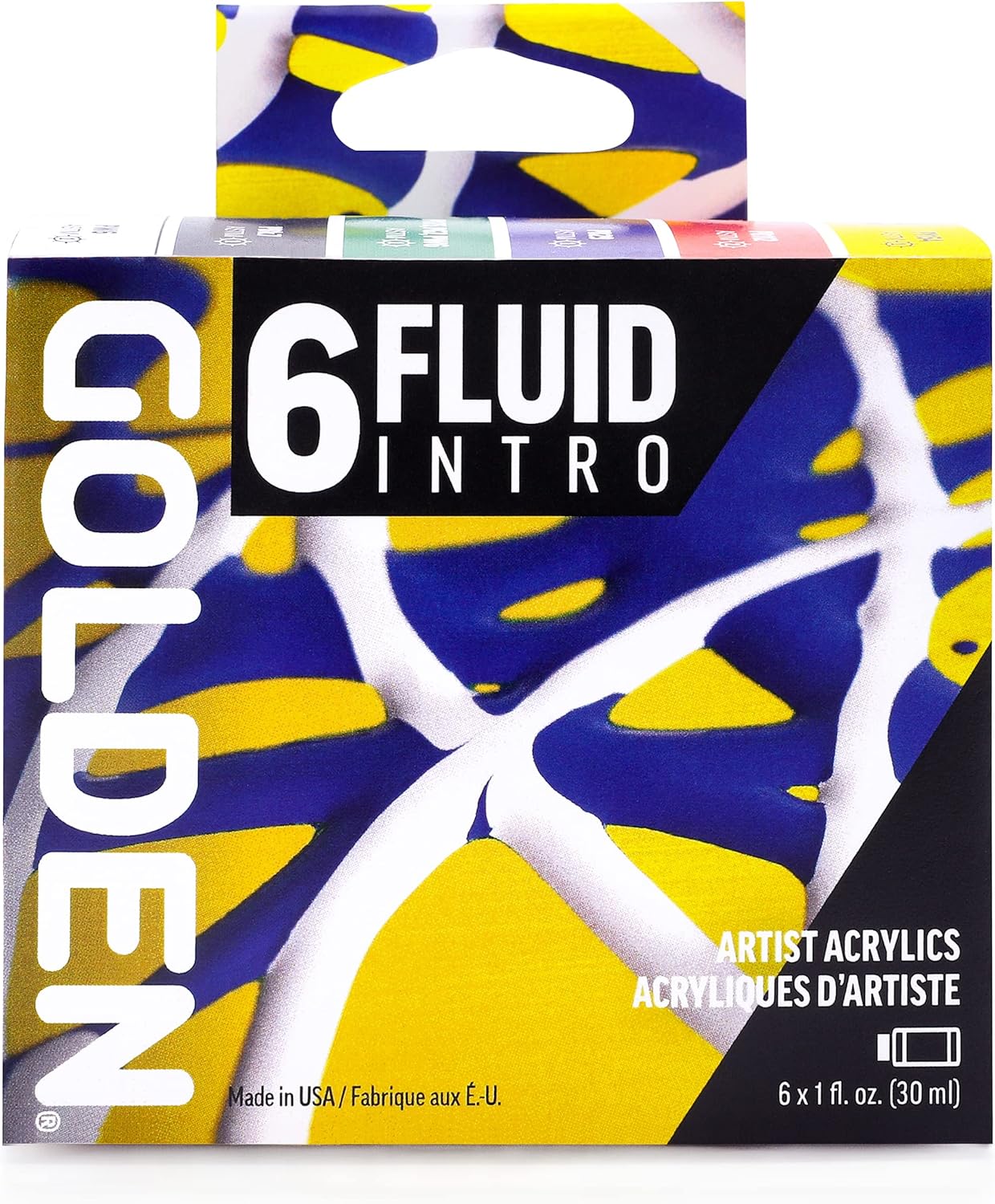 GOLDEN Fluid Acrylics, Fluid Intro Set, 6 Color, 1 fl. oz. Bottles, Professional Acrylic Paint