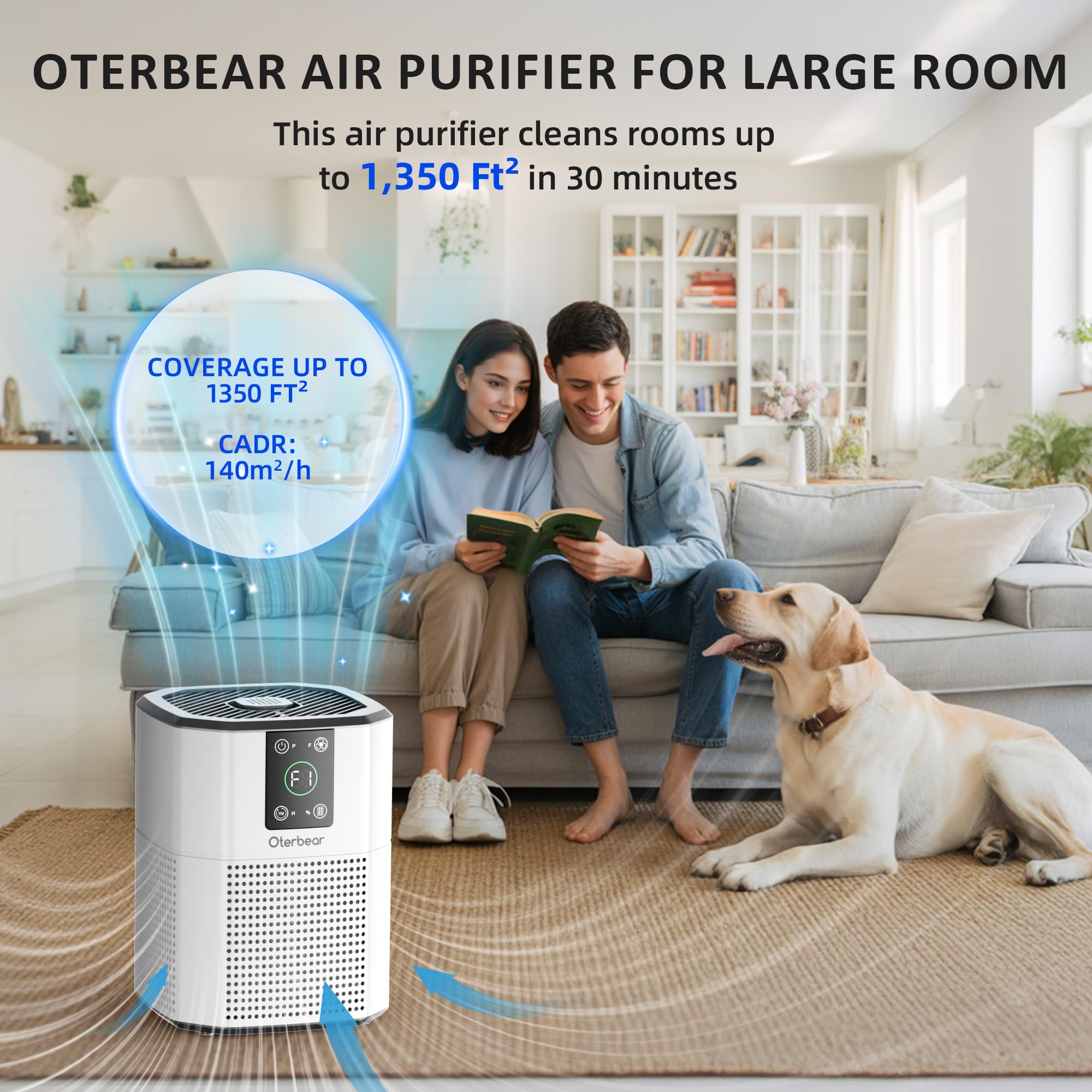 Oczyszczacze powietrza do sypialni, filtr powietrza HEPA Oterbear H13-360°, 3 stopnie filtracji, funkcja oświetlenia nocnego i aromaterapii, przenośny oczyszczacz powietrza,
