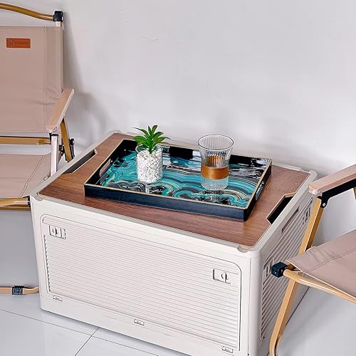 Miniatura 8 de Zosenley Bandeja decorativa, bandeja de plástico de mármol con asas, bandeja rectangular de tocador y bandeja de servir para baño, cocina, otomana y