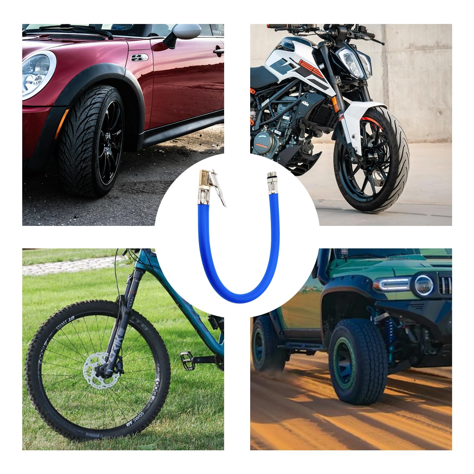 Neumático Bomba Manguera Adaptador 36cm Extensión Manguera de Inflador Manguera de Inflador con Conexión Roscada Estándar para Bicicletas, Motocicletas y Coches - Compatible con Válvulas Americanas