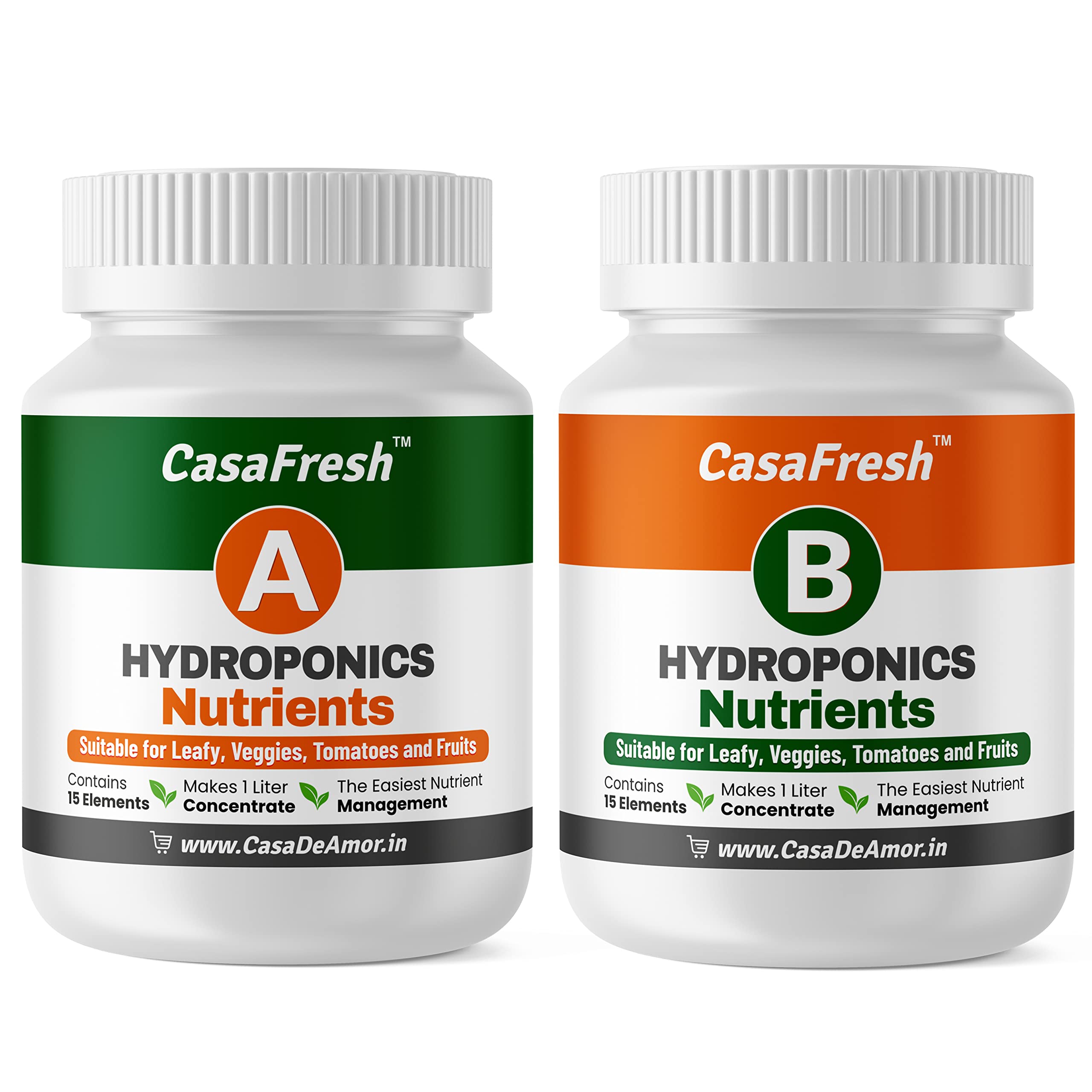 Casa De Amor Hydroponic A & B Nutrients– Suitable for Leafy, Veggies, Tomatoes and Fruits, Solid Mixture, Contains 15 Elements, Makes 200 Liter hydroponic Solution, Balanced Plant Nutrition for Hydroponics