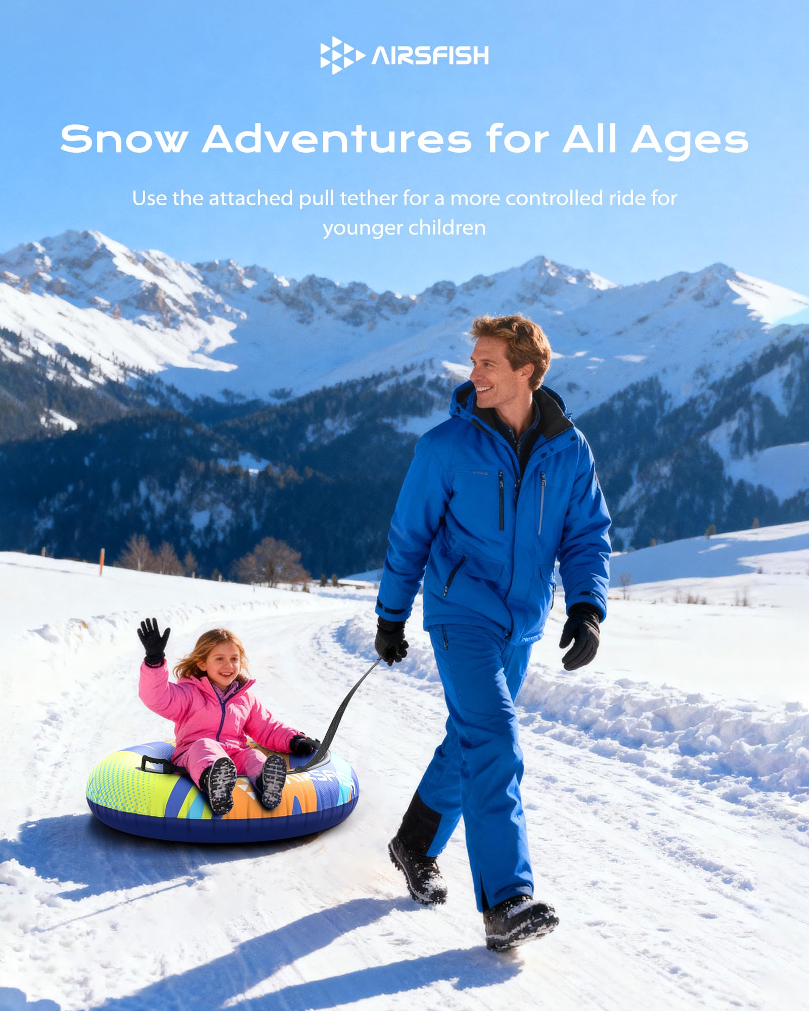 aufblasbare Schlitten Snow Tube mit Towable Leine, Schnee Schlitten Heavy-Duty Cover Wear-Resistant & Anti-Freeze Material Sledding Tubes für Wintersport für Kinder Erwachsene, 2 Packs