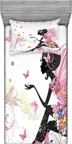 Miniatura 161 de Ambesonne Juego de sábanas bajeras y fundas de almohada, dibujos de aviones antiguos, vuelos clásicos con fechas, estilo vintage, diseño nostálgico,