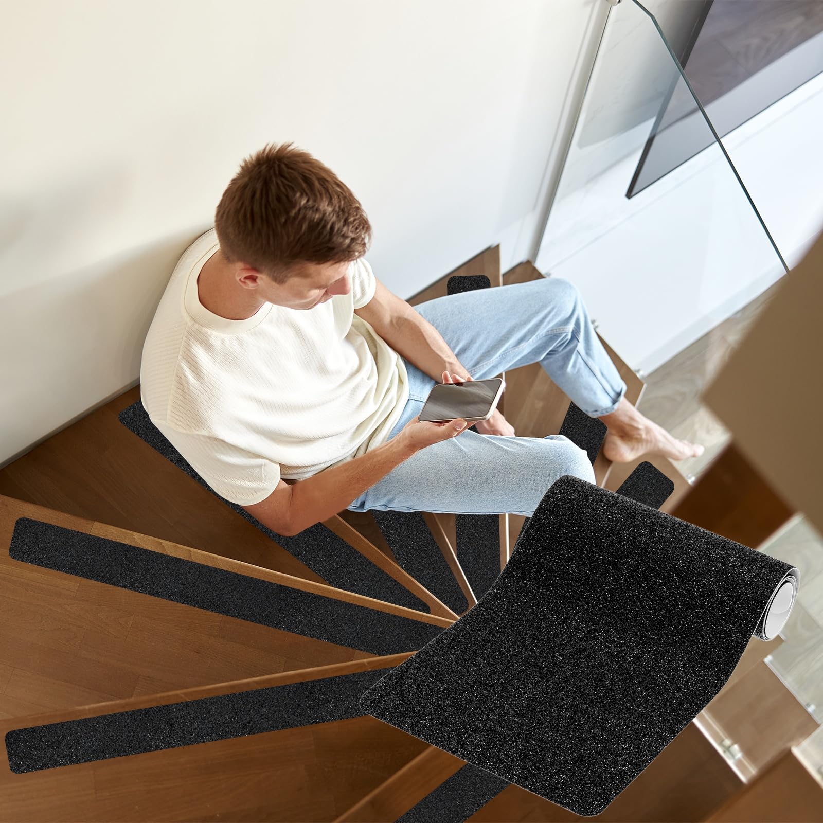 PATIKIL Cinta Antideslizante Para Escalones Negra De 15x61 cm, Paquete De 25 Tiras Autoadhesivas Antideslizantes Para Escalones De Madera