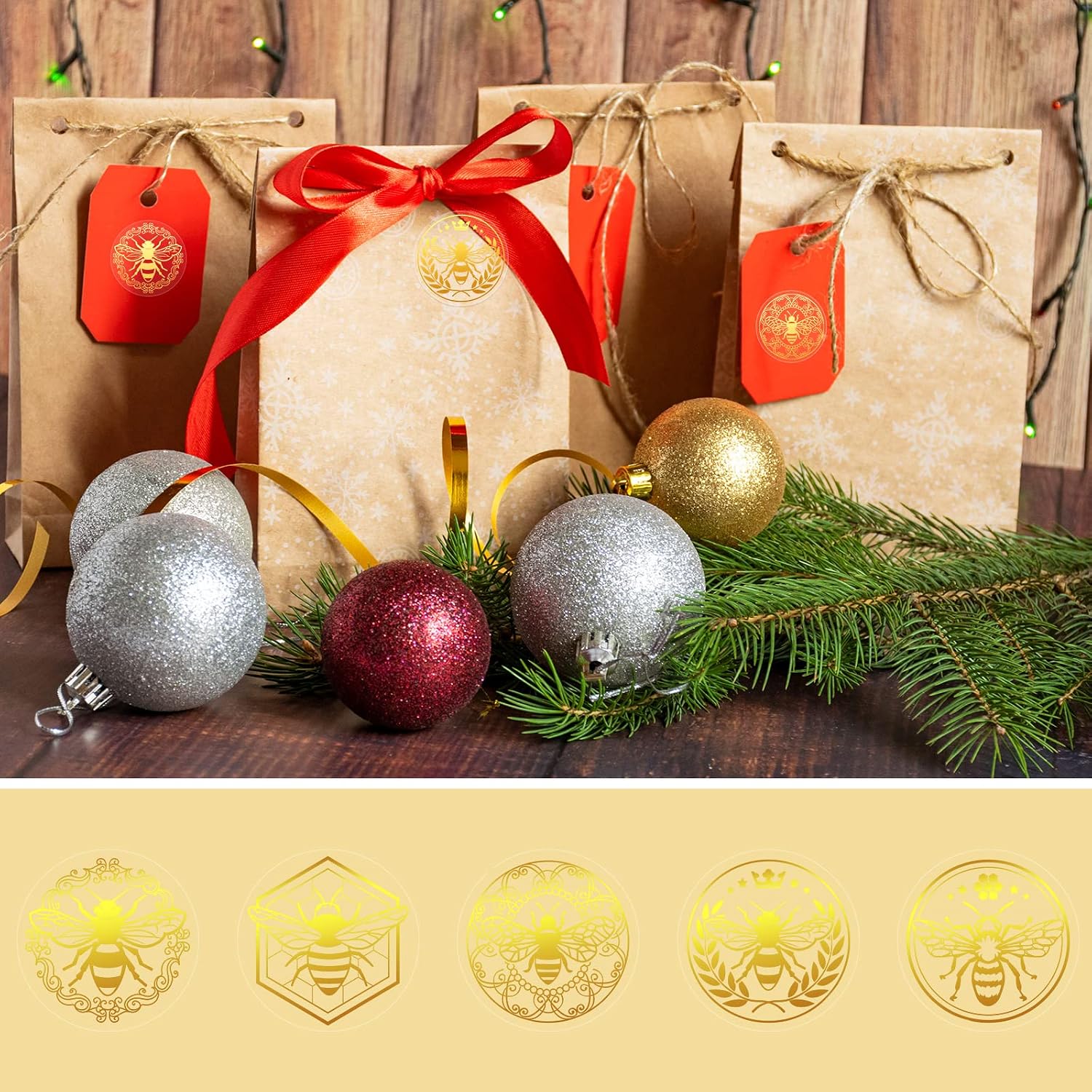 Gueevin 400 Pcs Bee Gold Foil Stickers Gold Envelope Seal Stickers Clear Self Adhesive Bee Labels for Greeting Envelope Baby Shower Wedding Christmas Birthday Invitations Party Favors Gifts Wrapping